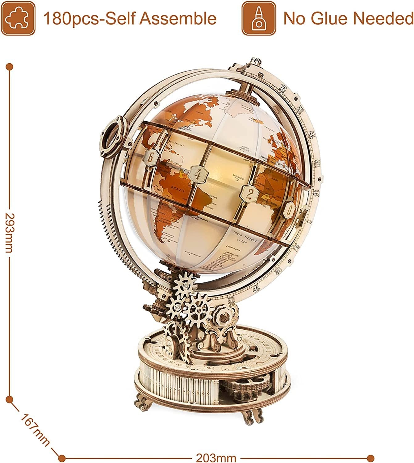 Wooden Globe Lamp 3D Puzzle Games for Birthday Gift for Kids Adults for Home Decor Building Blocks 3D