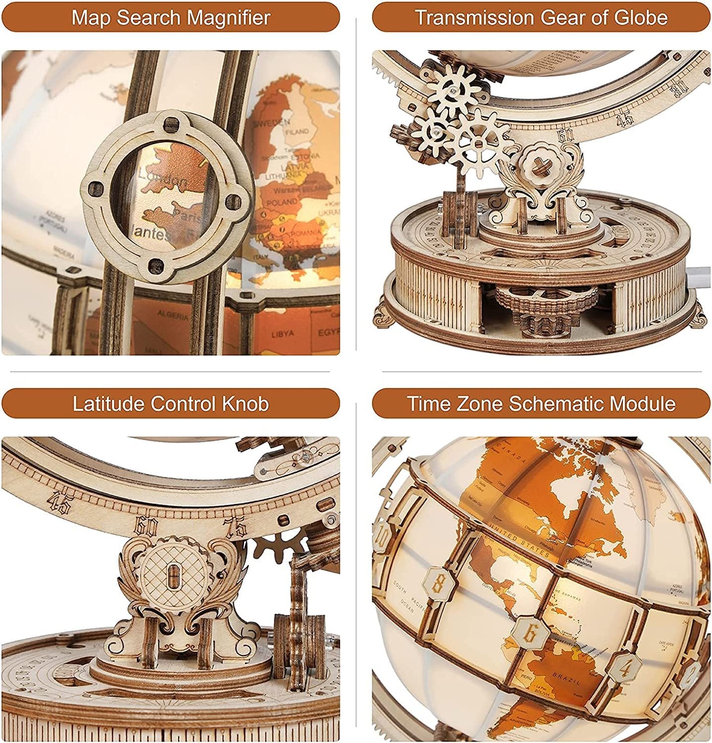 Wooden Globe Lamp 3D Puzzle Games for Birthday Gift for Kids Adults for Home Decor Building Blocks 3D