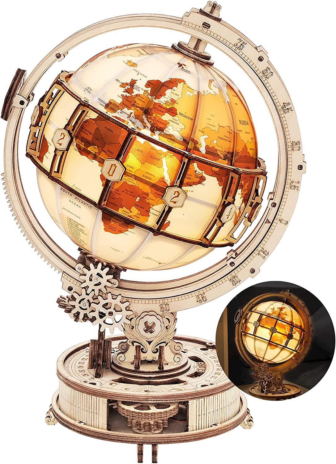 Wooden Globe Lamp 3D Puzzle Games for Birthday Gift for Kids Adults for Home Decor Building Blocks 3D