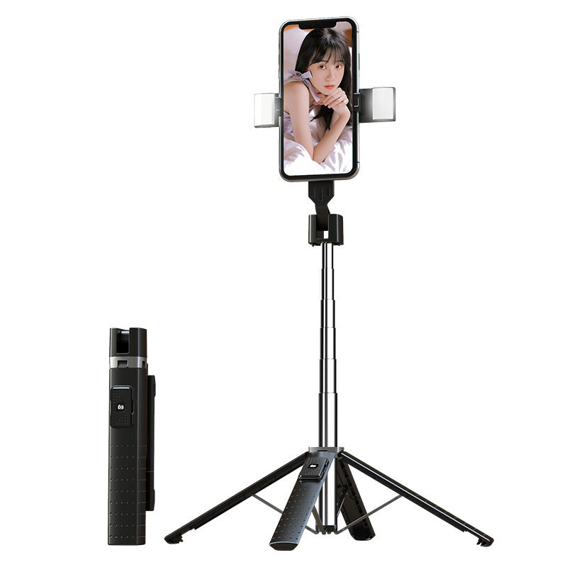 Upgraded Foldable Bluetooth Selfie Stick Extended Wireless Bluetooth Quadrupod with Double Fill Light Stick phone holder