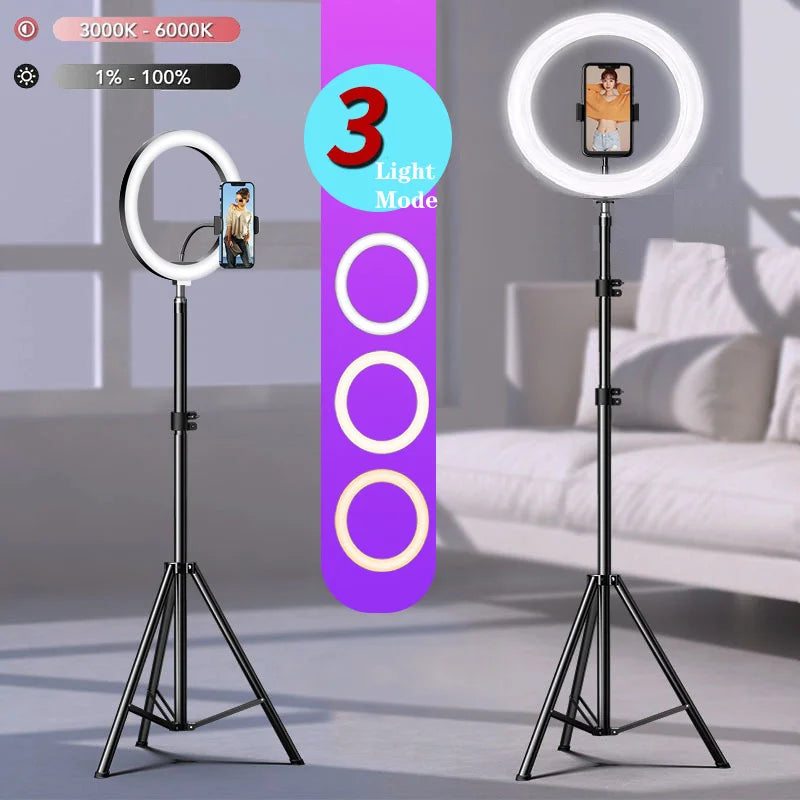 10" LED Selfie Ring Light Circle Fill Light Dimmable Round Lamp Tripod Trepied Makeup Photography RingLight Phone Stand Holder