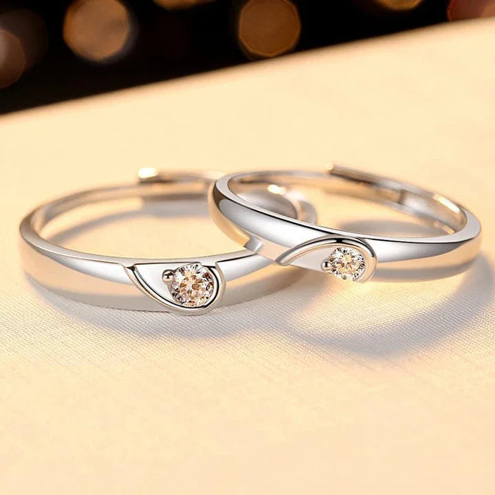 Silver heart diamond ring couple love wedding ring engagement diamond ring men and women marriage wedding heart