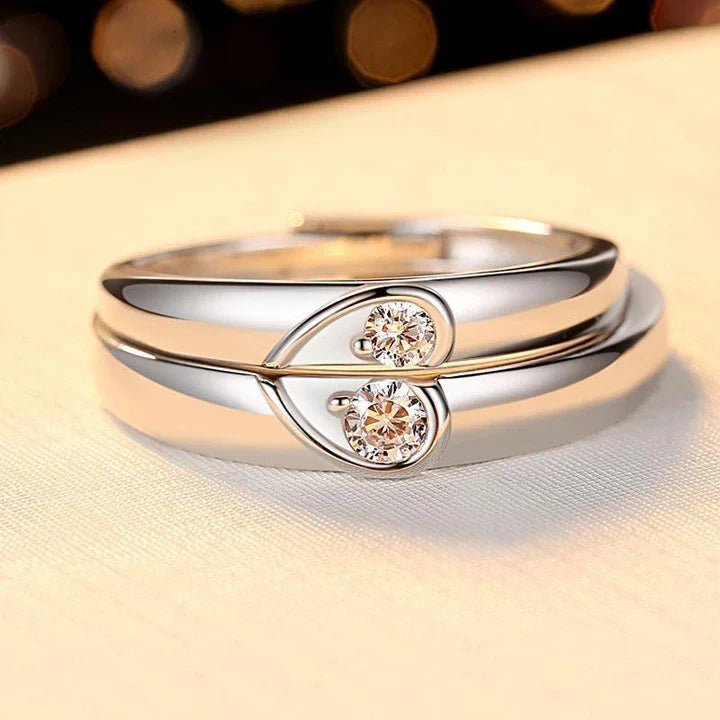 Silver heart diamond ring couple love wedding ring engagement diamond ring men and women marriage wedding heart