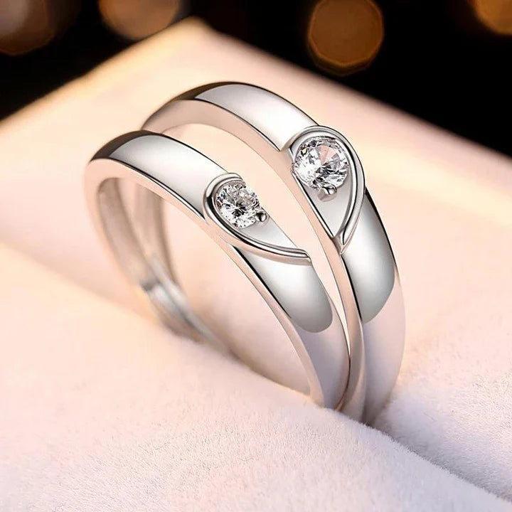 Silver heart diamond ring couple love wedding ring engagement diamond ring men and women marriage wedding heart