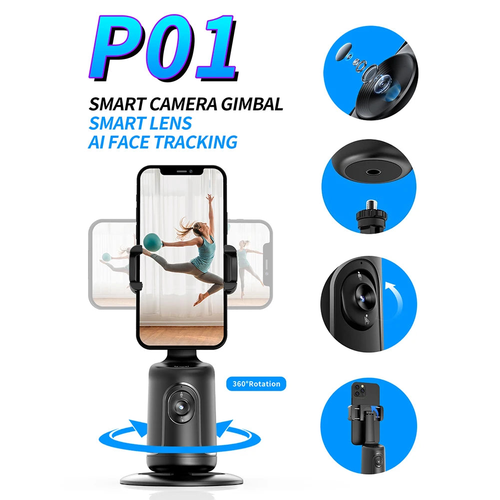 360° AI Smart Tracking Gimbal Stabilizer | Auto Face Recognition & Follow Mode | Handheld Selfie Stick for Smartphones