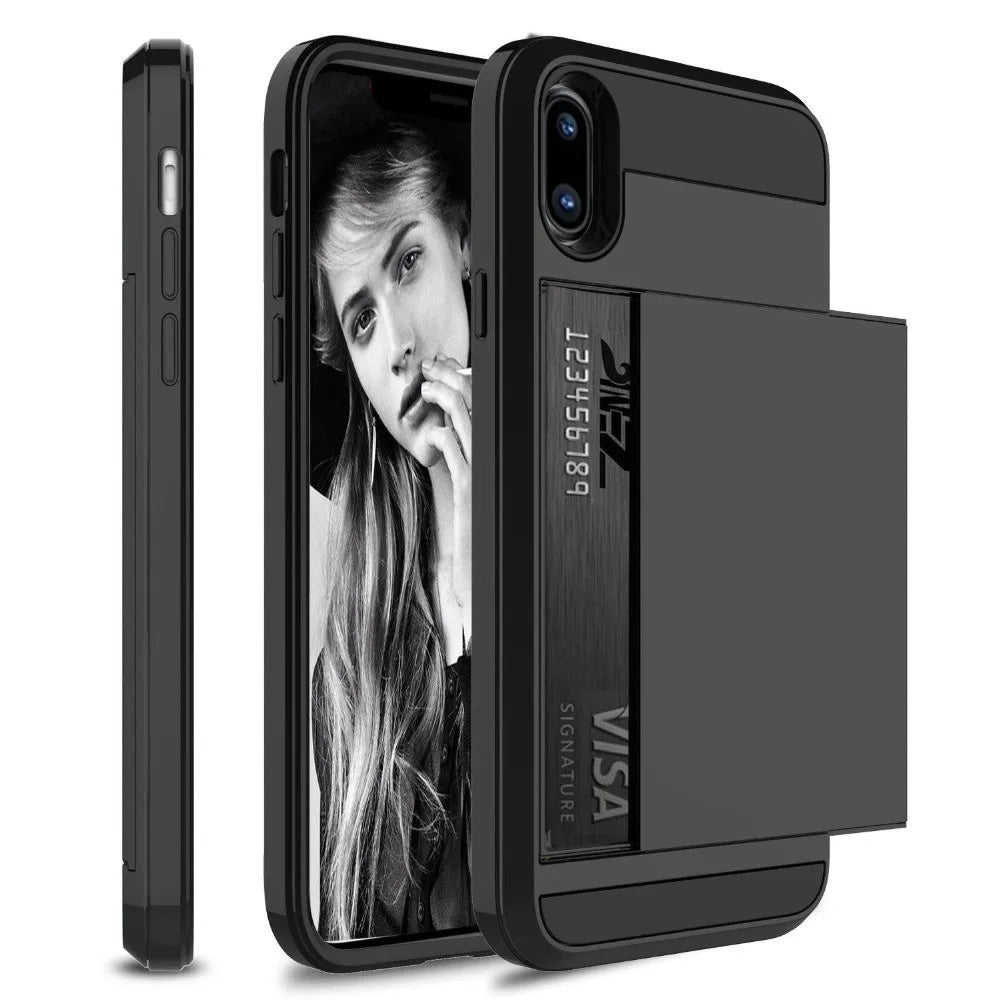 Hybrid Armor Case for iPhone 14 13 Pro Max Wallet Case Card Holder Shockproof Rubber Bumper Cover for iPhone 14 Plus Case