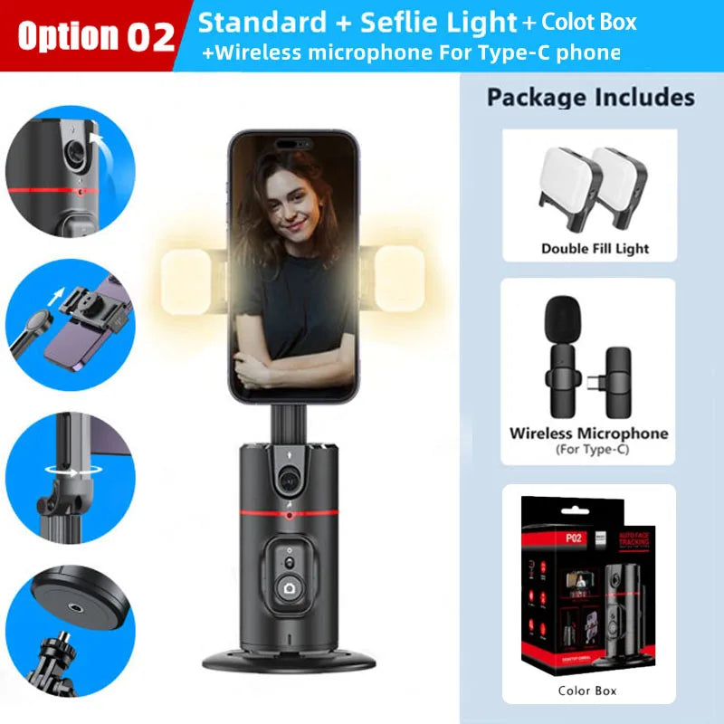 Face Tracking Gimbal tripod 360 Rotation 1.5M selfie stick and Light Stabilizer Selfie Desktop for Tiktok Smartphone