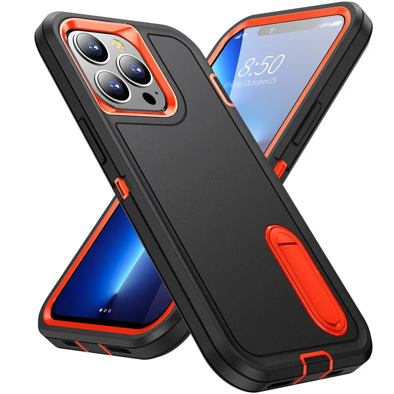 2024 Hybrid Military Grade Defender Protection Case for iPhone 16 15 14 Pro Max 13 12 11 XS XR X 8 7 6 Plus Kickstand Body Cover