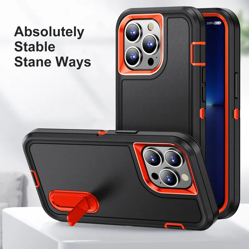 2024 Hybrid Military Grade Defender Protection Case for iPhone 16 15 14 Pro Max 13 12 11 XS XR X 8 7 6 Plus Kickstand Body Cover