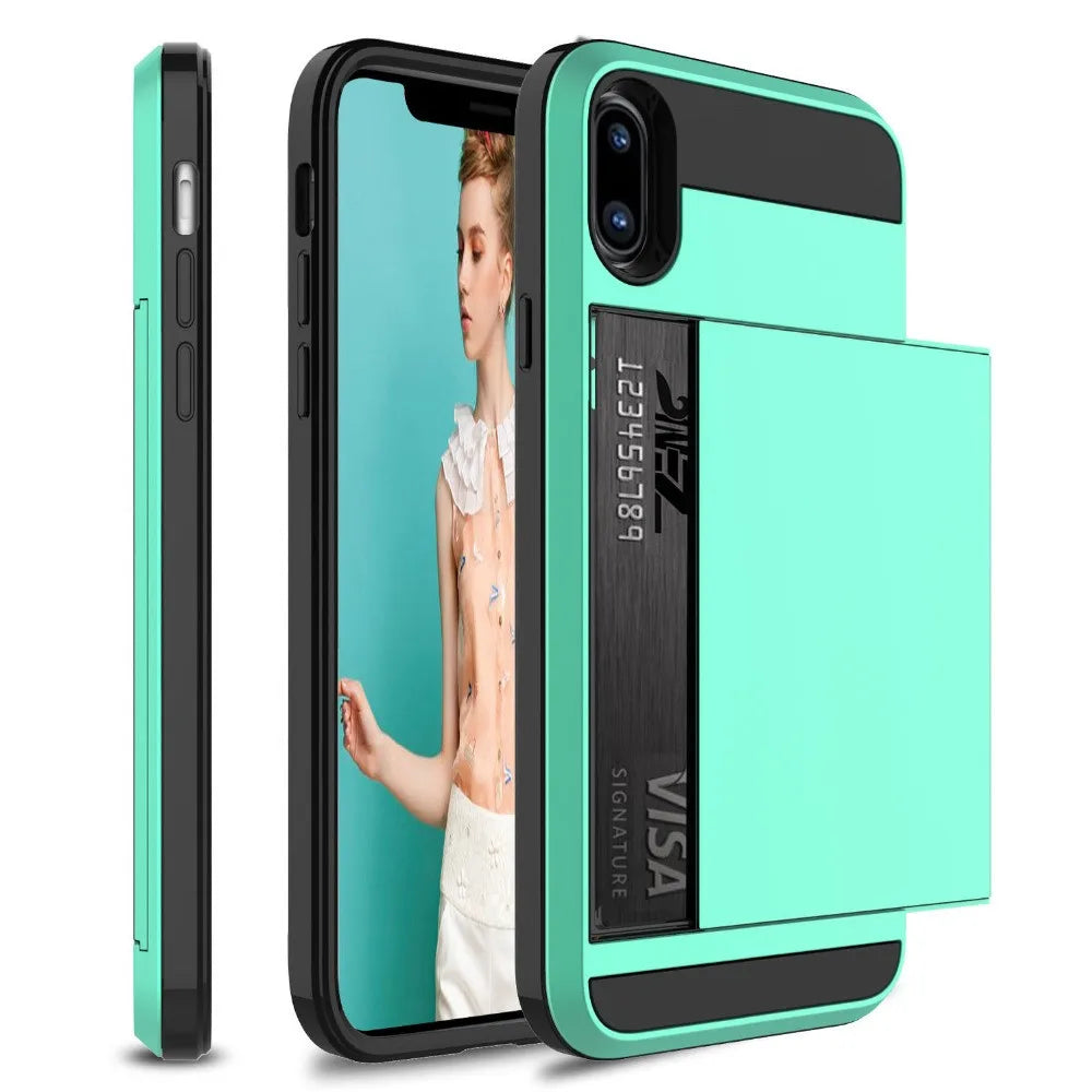 Hybrid Armor Case for iPhone 14 13 Pro Max Wallet Case Card Holder Shockproof Rubber Bumper Cover for iPhone 14 Plus Case