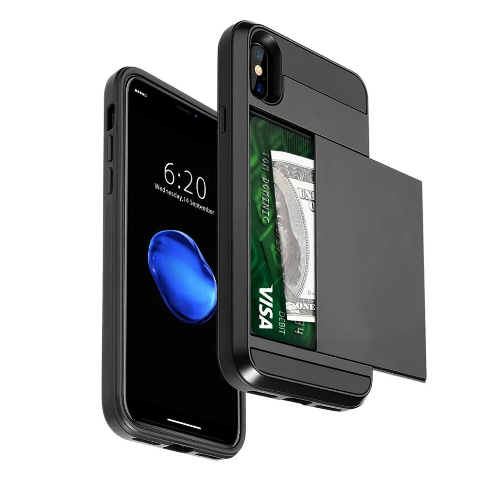 Hybrid Armor Case for iPhone 14 13 Pro Max Wallet Case Card Holder Shockproof Rubber Bumper Cover for iPhone 14 Plus Case