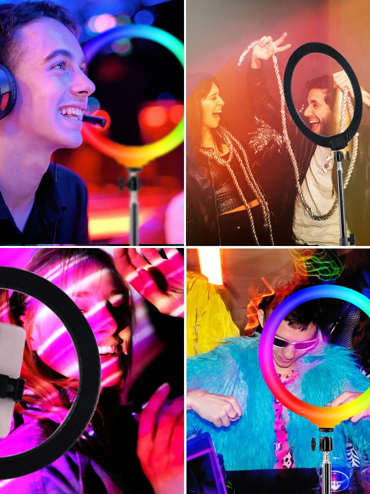 10 Inch RGB Ring Light, Color Temperature Dimmer Control, USB Power Supply, with Tripod and Phone Clip for Photo Selfie, Video
