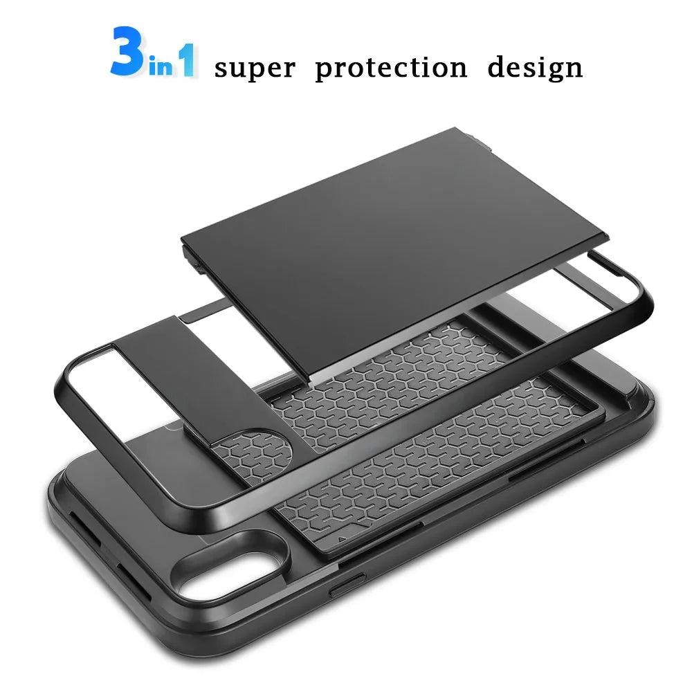 Hybrid Armor Case for iPhone 14 13 Pro Max Wallet Case Card Holder Shockproof Rubber Bumper Cover for iPhone 14 Plus Case
