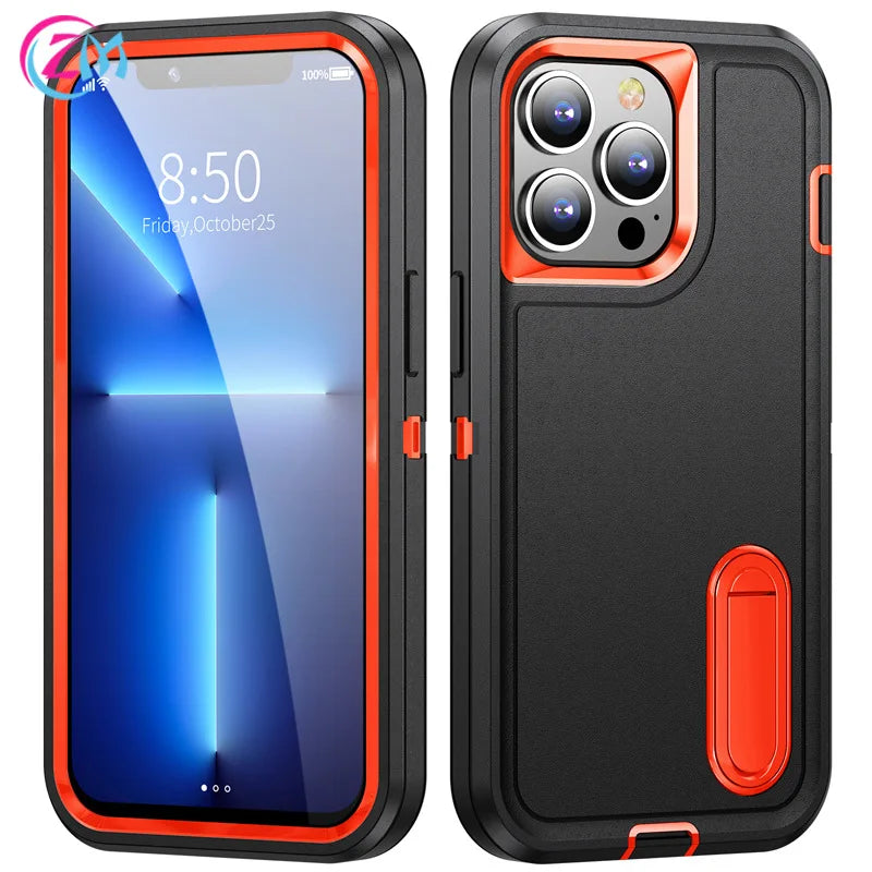 2024 Hybrid Military Grade Defender Protection Case for iPhone 16 15 14 Pro Max 13 12 11 XS XR X 8 7 6 Plus Kickstand Body Cover