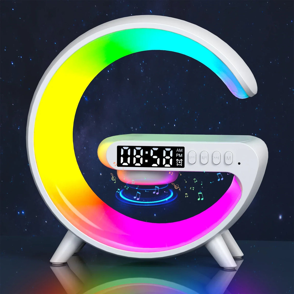 Wireless Charging Alarm Clock with Bluetooth Speaker & RGB Light