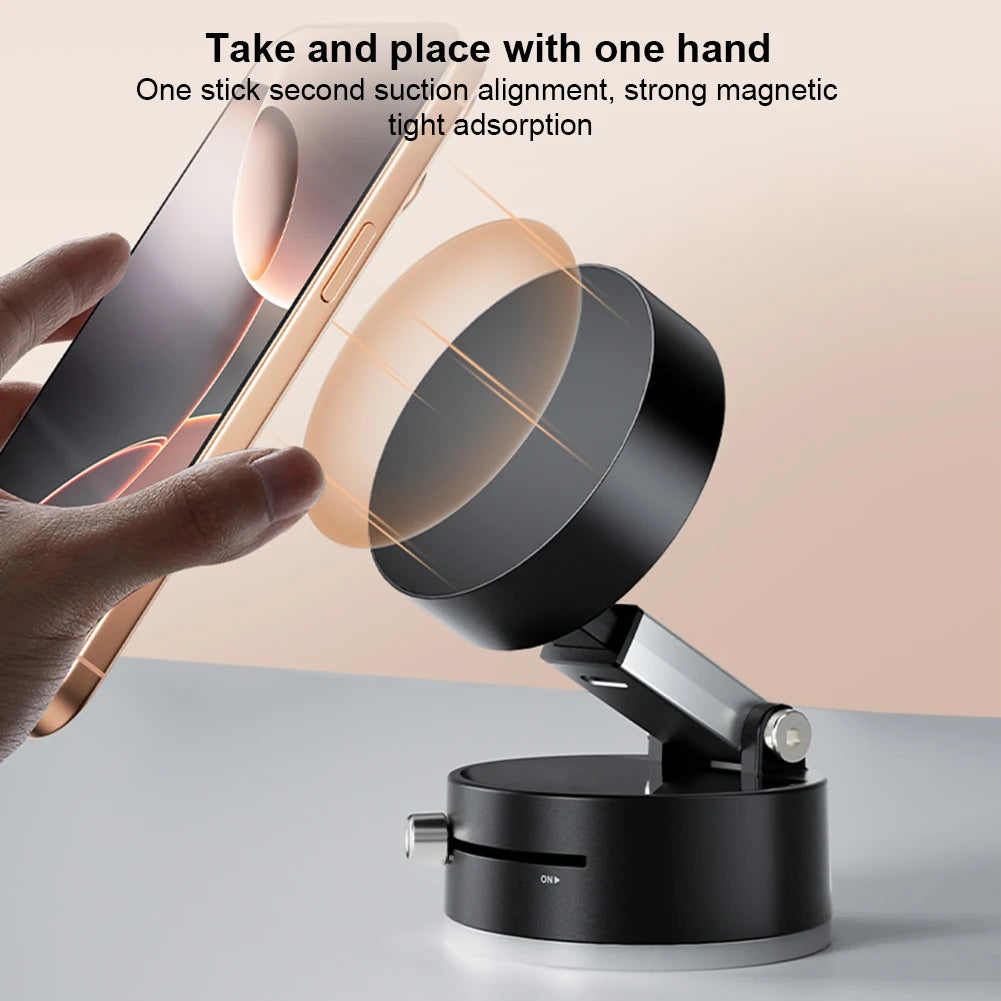 Foldable Magnetic Vacuum Car Phone Holder 360° Adjustable Double Side Suction Cup Car Navigation Bracket for iPhone 16 15 Xiaomi