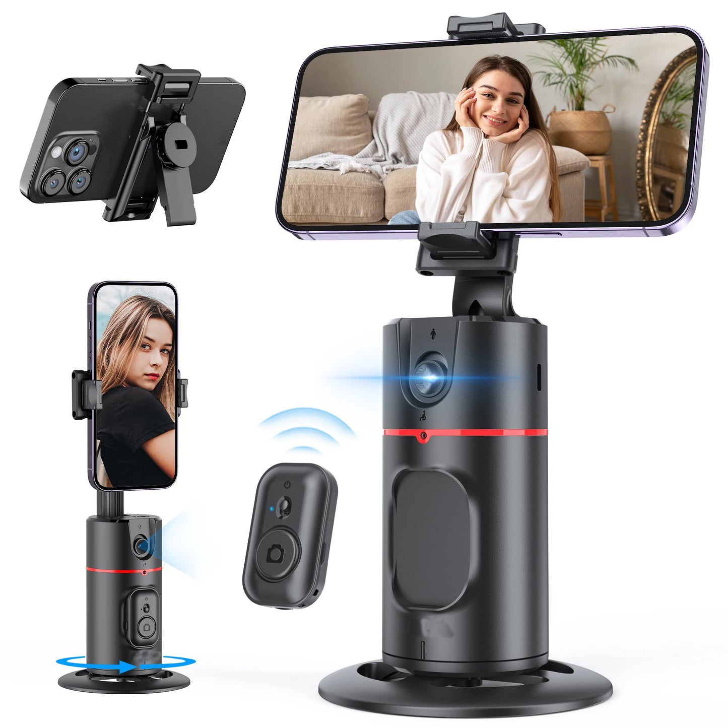 Selfieshow P02 AI Tracking Gimbal – 360° Rotation Automatic Face Tracking Stabilizer with Detachable Phone Clip & Remote