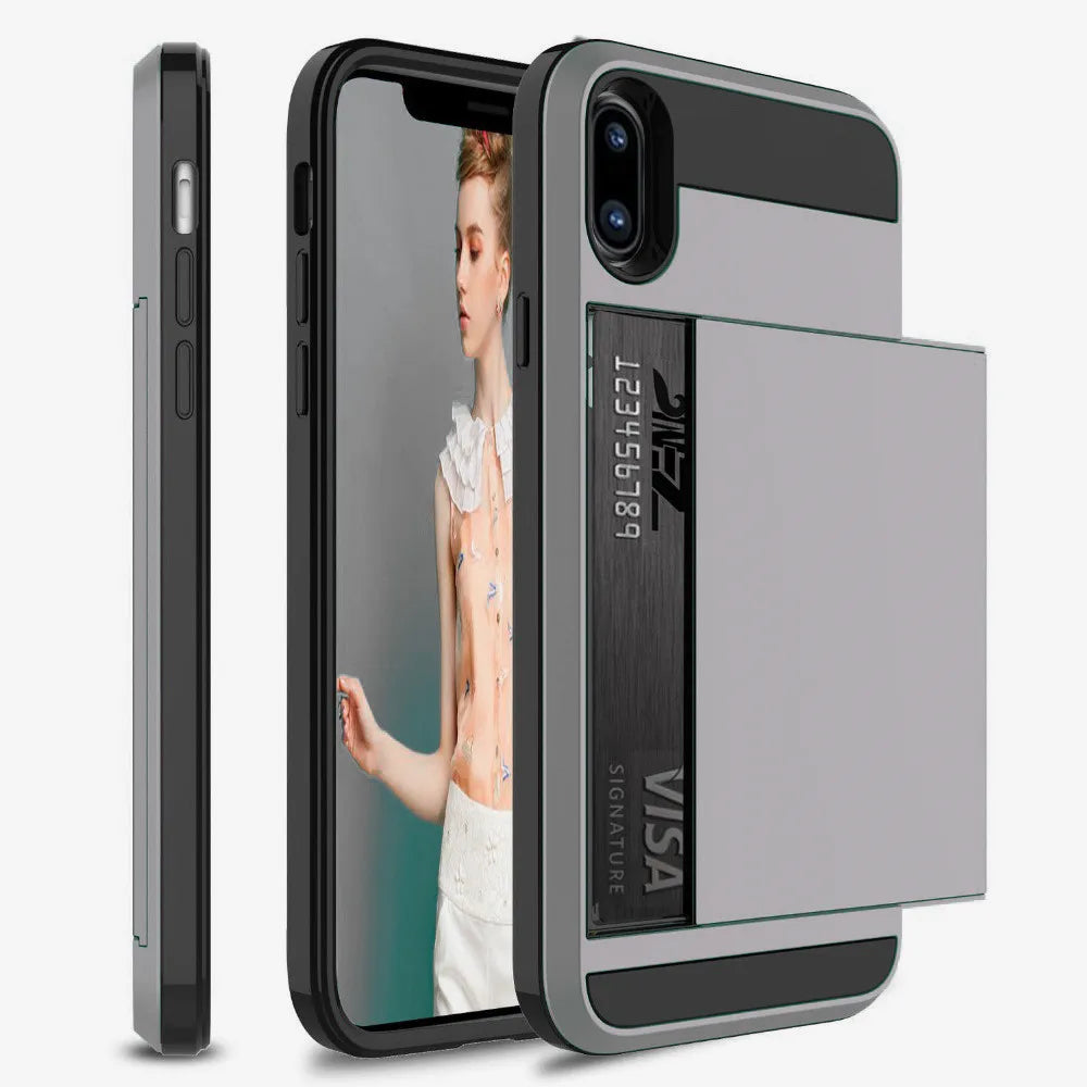 Hybrid Armor Case for iPhone 14 13 Pro Max Wallet Case Card Holder Shockproof Rubber Bumper Cover for iPhone 14 Plus Case