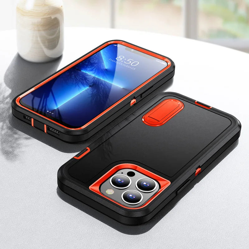 2024 Hybrid Military Grade Defender Protection Case for iPhone 16 15 14 Pro Max 13 12 11 XS XR X 8 7 6 Plus Kickstand Body Cover