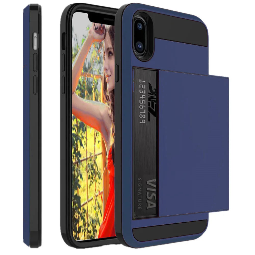 Hybrid Armor Case for iPhone 14 13 Pro Max Wallet Case Card Holder Shockproof Rubber Bumper Cover for iPhone 14 Plus Case