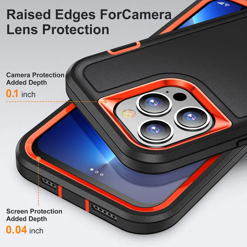 2024 Hybrid Military Grade Defender Protection Case for iPhone 16 15 14 Pro Max 13 12 11 XS XR X 8 7 6 Plus Kickstand Body Cover