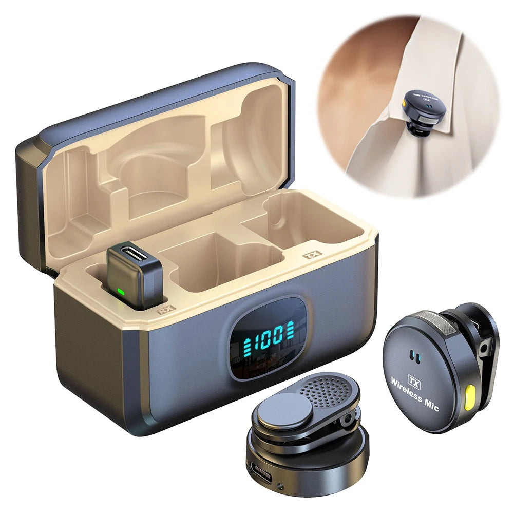 Wireless Magnetic Button Collar Microphone 164ft Range Lapel Mic 40H Battery Lavalier Mic with Charging Case for Video Recording