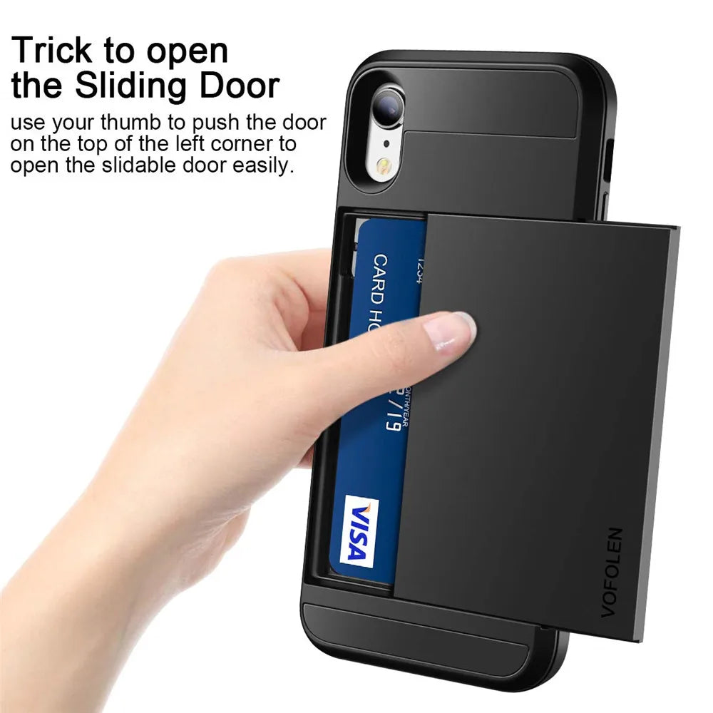 Hybrid Armor Case for iPhone 14 13 Pro Max Wallet Case Card Holder Shockproof Rubber Bumper Cover for iPhone 14 Plus Case