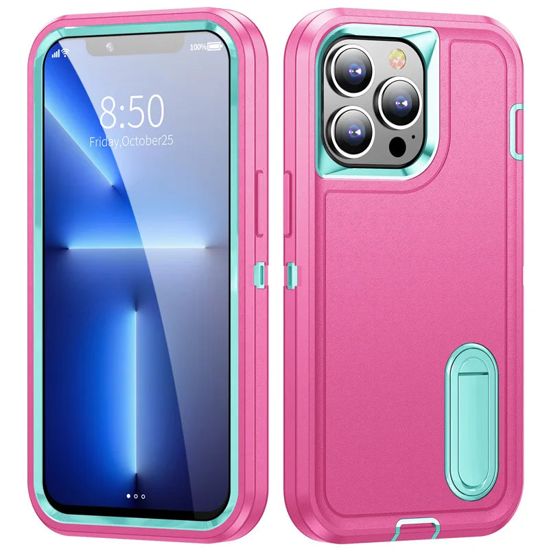 2024 Hybrid Military Grade Defender Protection Case for iPhone 16 15 14 Pro Max 13 12 11 XS XR X 8 7 6 Plus Kickstand Body Cover