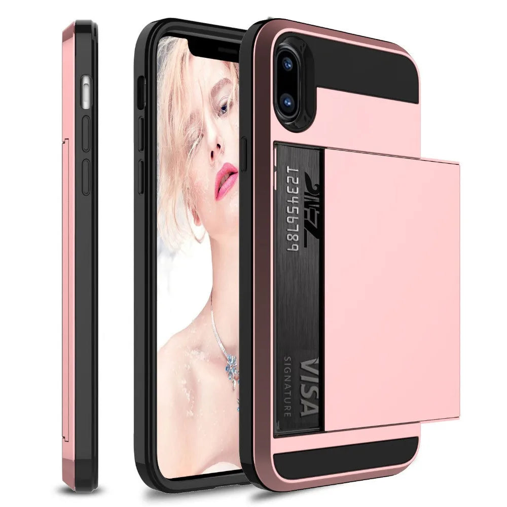 Hybrid Armor Case for iPhone 14 13 Pro Max Wallet Case Card Holder Shockproof Rubber Bumper Cover for iPhone 14 Plus Case
