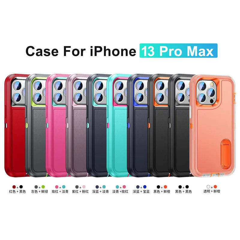 2024 Hybrid Military Grade Defender Protection Case for iPhone 16 15 14 Pro Max 13 12 11 XS XR X 8 7 6 Plus Kickstand Body Cover