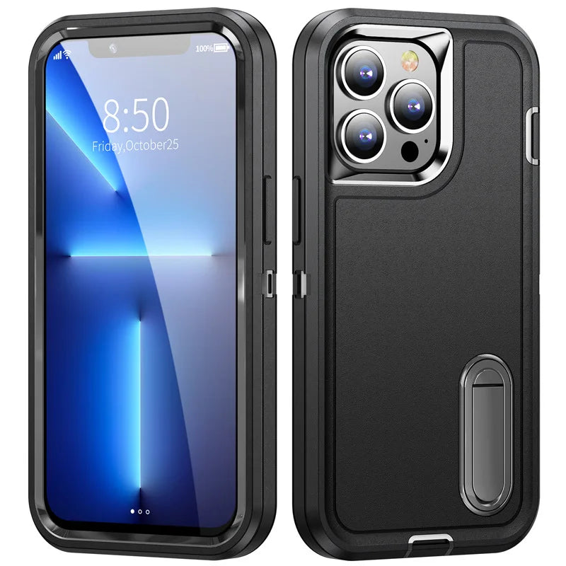 2024 Hybrid Military Grade Defender Protection Case for iPhone 16 15 14 Pro Max 13 12 11 XS XR X 8 7 6 Plus Kickstand Body Cover