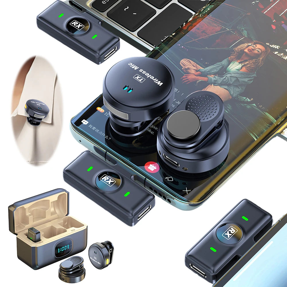 Wireless Magnetic Button Collar Microphone 164ft Range Lapel Mic 40H Battery Lavalier Mic with Charging Case for Video Recording