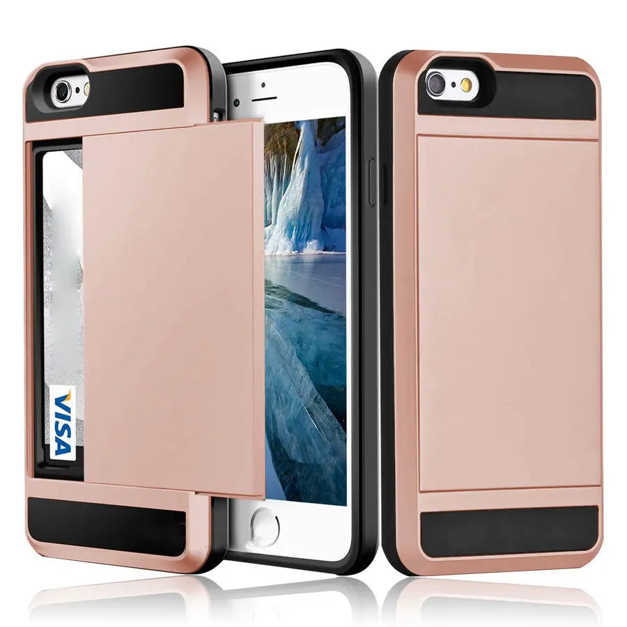 Hybrid Armor Case for iPhone 14 13 Pro Max Wallet Case Card Holder Shockproof Rubber Bumper Cover for iPhone 14 Plus Case
