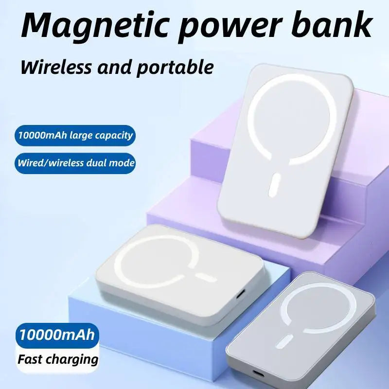 For MagSafe 5000/10000mAh magnetic wireless power bank, it is thin, light and portable, suitable for iPhone12-16 series fast cha