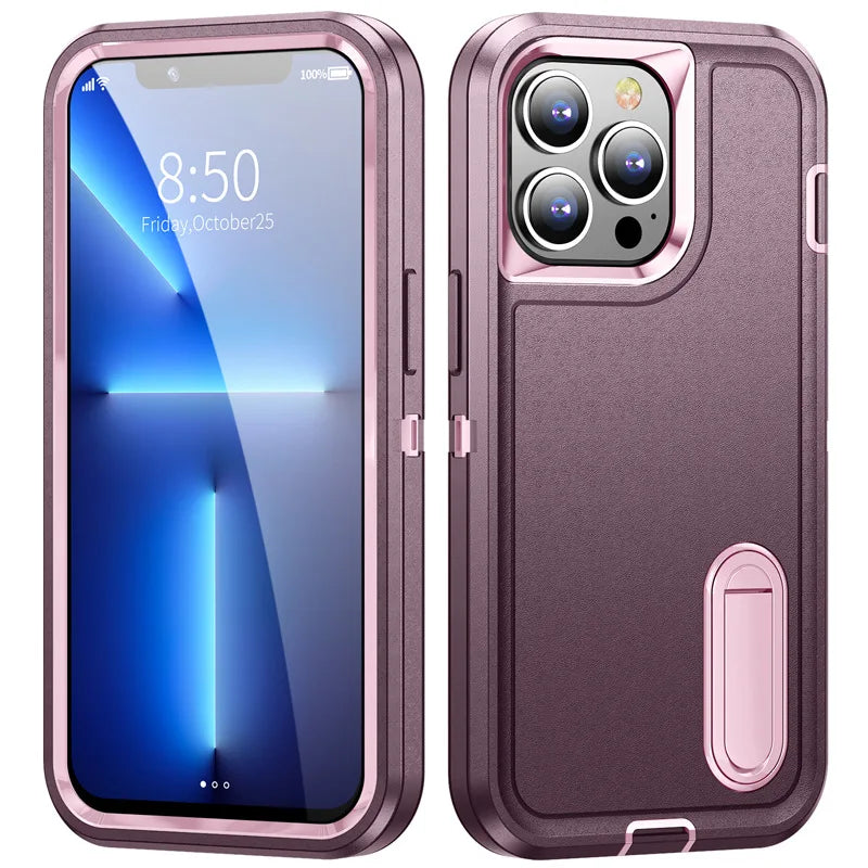 2024 Hybrid Military Grade Defender Protection Case for iPhone 16 15 14 Pro Max 13 12 11 XS XR X 8 7 6 Plus Kickstand Body Cover