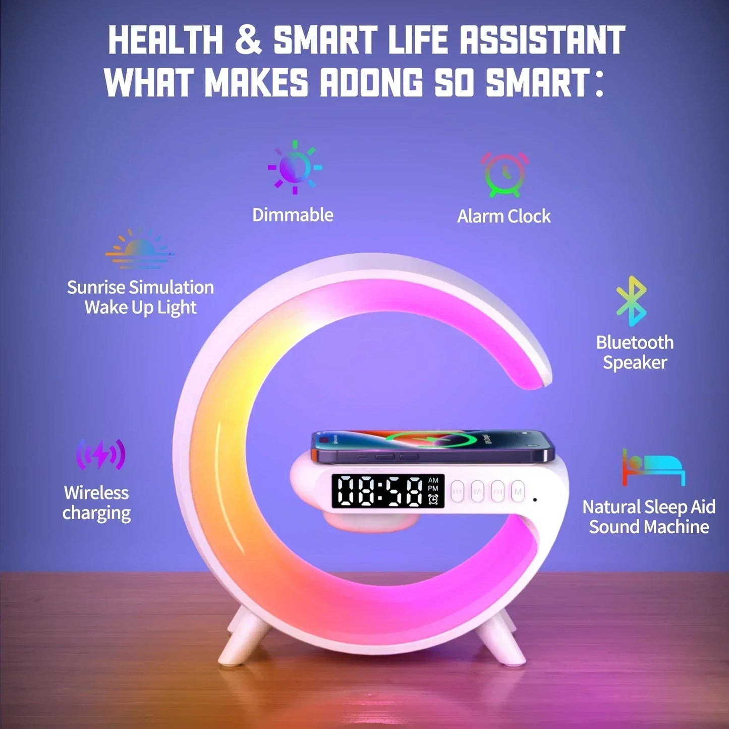 3-in-1 Wireless Charger Stand with Speaker & RGB Night Light