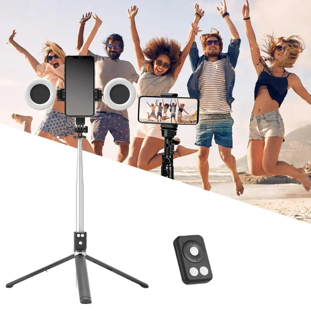 6 In 1 Selfie Stick Tripod With 2 Lights 67Inch Height Wireless Remote Phone Tripod Stick Cell Phone Holder Travel Phone Tripod