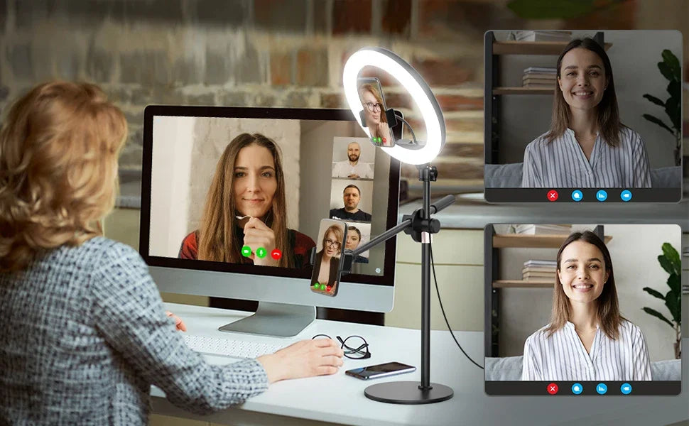 10" Selfie Ring Lights Overhead Desk Circle Tripod Adjustable Shooting Arm For Video Recording YouTube TikTok Live Streaming