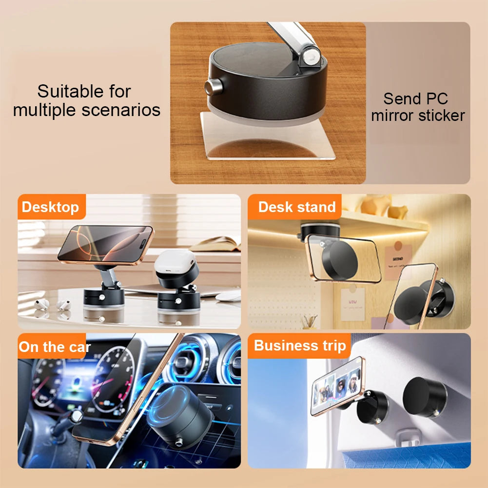 Foldable Magnetic Vacuum Car Phone Holder 360° Adjustable Double Side Suction Cup Car Navigation Bracket for iPhone 16 15 Xiaomi