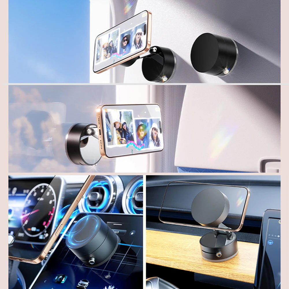 Foldable Magnetic Vacuum Car Phone Holder 360° Adjustable Double Side Suction Cup Car Navigation Bracket for iPhone 16 15 Xiaomi