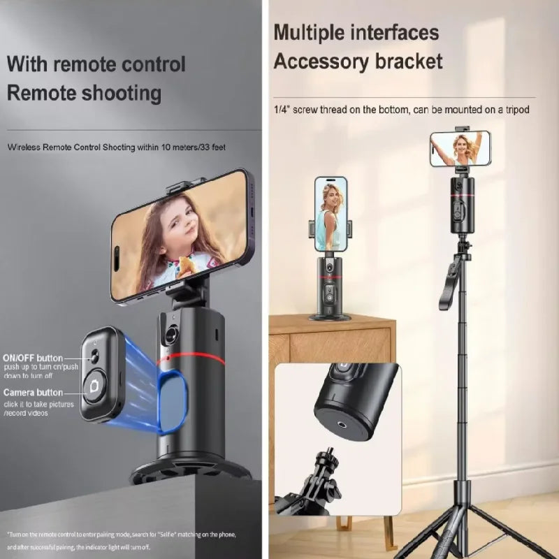 Face Tracking Gimbal tripod 360 Rotation 1.5M selfie stick and Light Stabilizer Selfie Desktop for Tiktok Smartphone