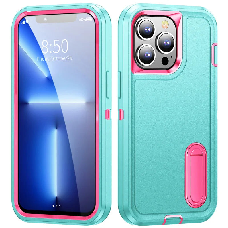 2024 Hybrid Military Grade Defender Protection Case for iPhone 16 15 14 Pro Max 13 12 11 XS XR X 8 7 6 Plus Kickstand Body Cover