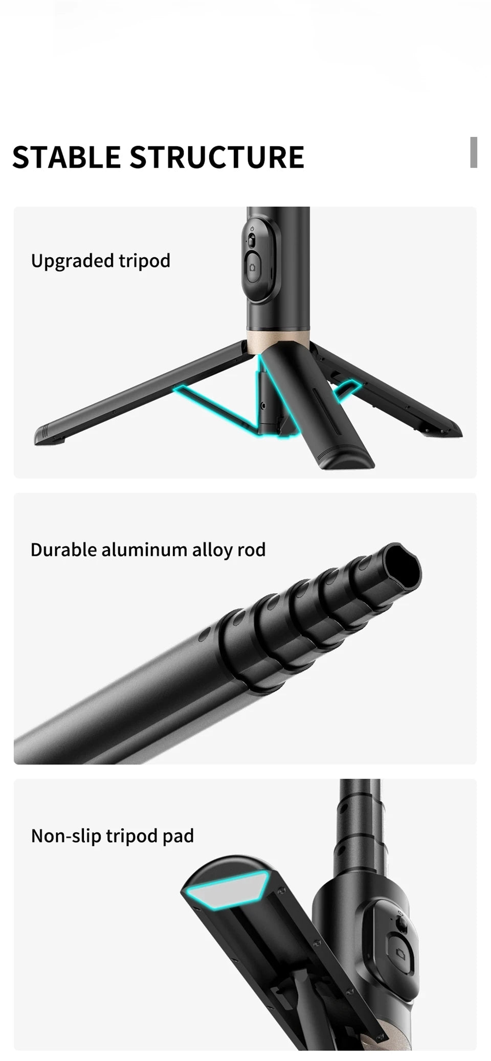 FGCLSY 2024 Bluetooth Selfie Stick & Tripod | Foldable Wireless Monopod with Remote Shutter for iPhone & Android Live Streaming & Photography