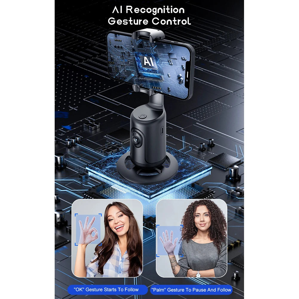 360° AI Smart Tracking Gimbal Stabilizer | Auto Face Recognition & Follow Mode | Handheld Selfie Stick for Smartphones
