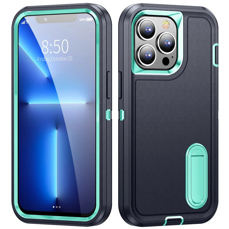 2024 Hybrid Military Grade Defender Protection Case for iPhone 16 15 14 Pro Max 13 12 11 XS XR X 8 7 6 Plus Kickstand Body Cover