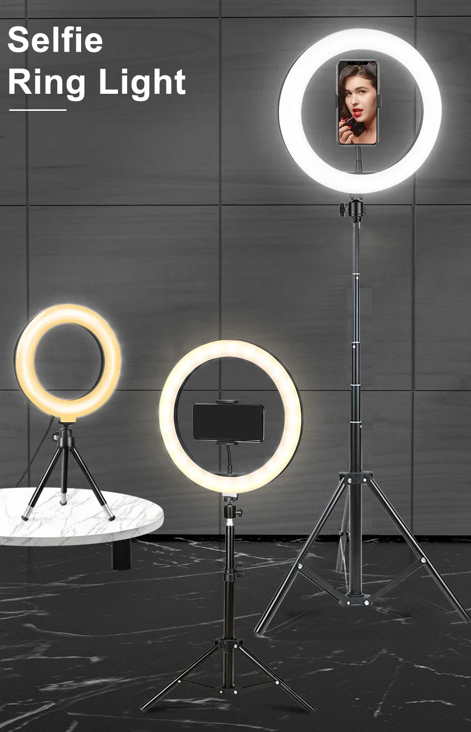 Selfie Ring Light 26 16 cm with Tripod Stand & Mobile Holder Photography Led Rim Of Lamp for Live Streaming Youtube Tiktok Video