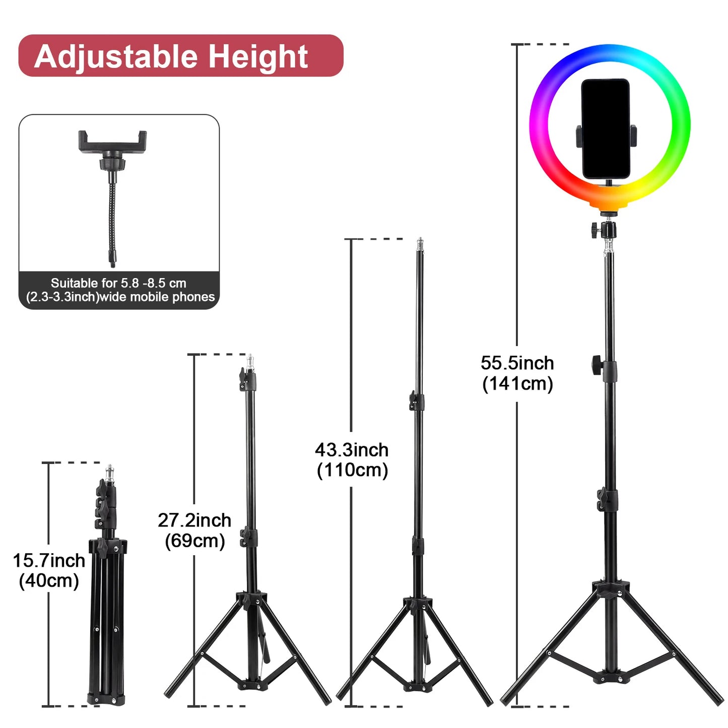 10 Inch RGB Ring Light, Color Temperature Dimmer Control, USB Power Supply, with Tripod and Phone Clip for Photo Selfie, Video