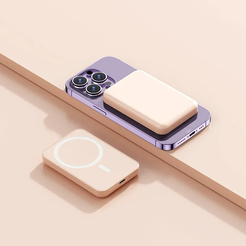 For MagSafe 5000/10000mAh magnetic wireless power bank, it is thin, light and portable, suitable for iPhone12-16 series fast cha