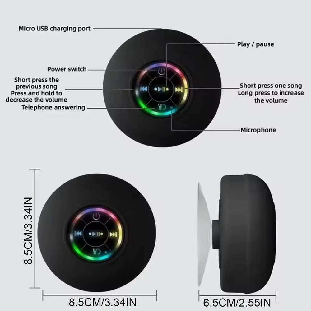 Portable LED Speaker LED Illumination Wireless Shower Speaker Dynamic Lighting Bathroom Audio Outdoor Entertainment Speaker For