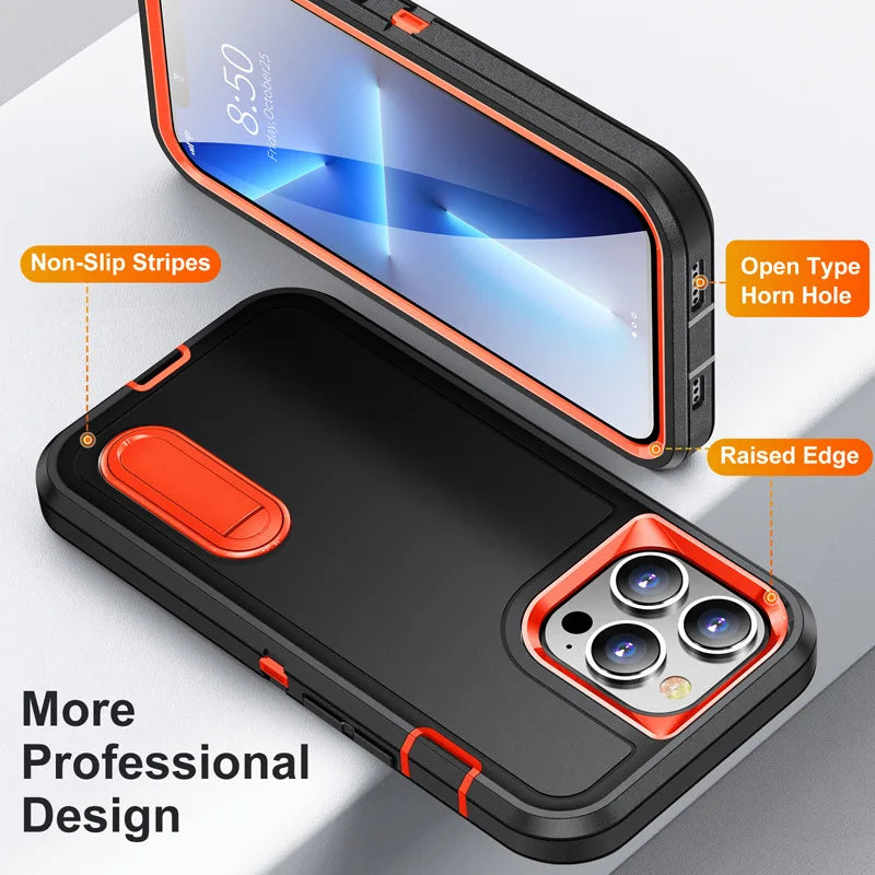 2024 Hybrid Military Grade Defender Protection Case for iPhone 16 15 14 Pro Max 13 12 11 XS XR X 8 7 6 Plus Kickstand Body Cover